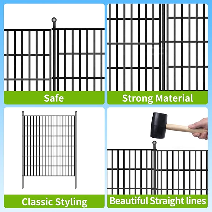 10 Panels No Dig Garden Fence, 32 in(H) X24.2 ft(L) Metal Fence Panels, Thickened Rustproof Garden Fencing, Animal Barrier Fence for Dogs, Rabbits, and Patio