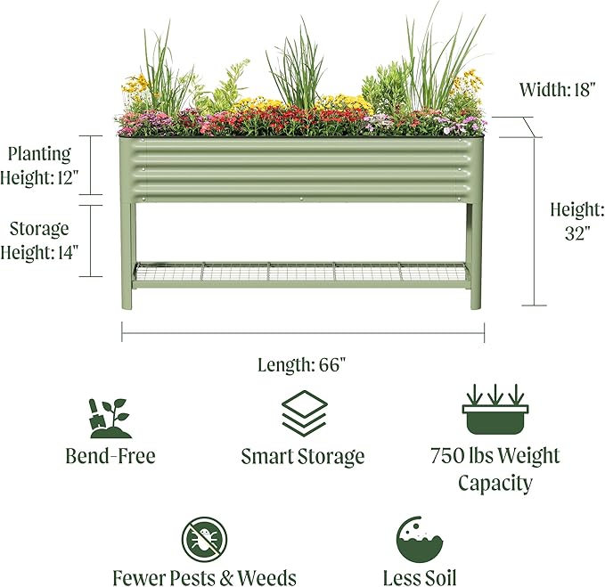 Elevated Raised Garden Bed- Slim Series, 1.5' x 5.5' Outdoor Planters Boxes with Legs & Storage Rack for Patio, 750 Lbs Weight Capacity, Raised Beds for Gardening Herbs Vegetables Flowers, Modern Gray