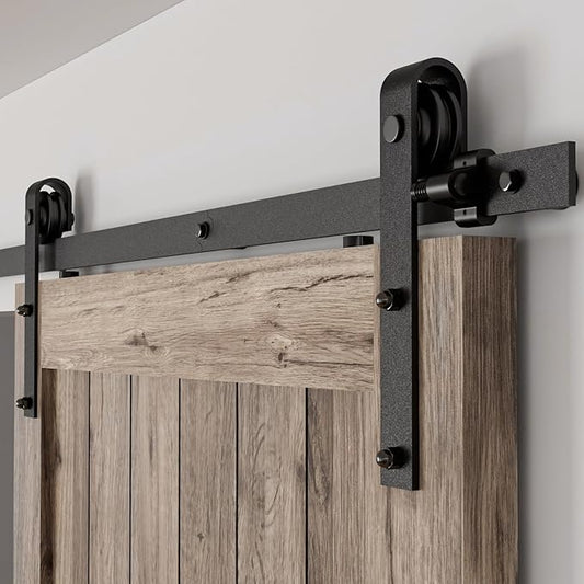 CCJH 4FT Single Sliding Barn Door Hardware Kit Black Basic Roller Carbon Steel Hanger Flat Track System for Closet Kitchen 1 Door 24 inch Wide