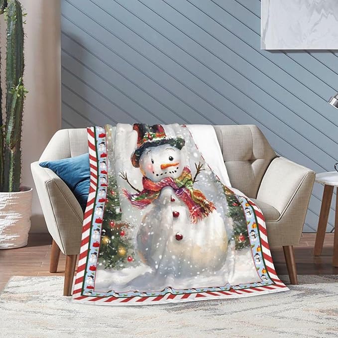 Snowman Blanket Super Soft Warm Christmas Throw Gift for Women Girls Cozy Fluffy Plush Winter Flannel Fleece Blankets for Kids Adults 60"X50"