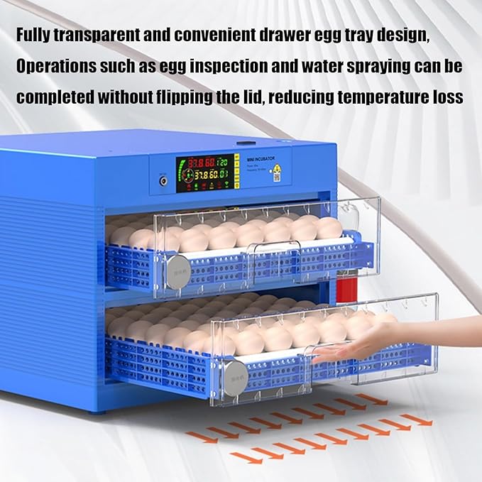 Generic Automatic Egg Incubator, Farm Poultry Hatcher Machine, LED High-Efficiency Automatic Egg Turning & Temperature Control for Hatching Chicken Duck Goose Birds(Color:128 Egg), Blue