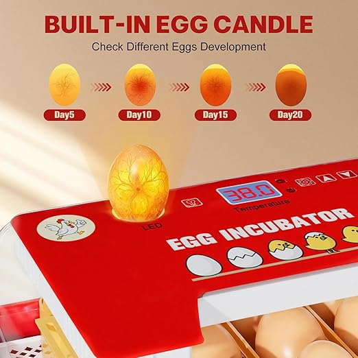 Incubators for Hatching Eggs 15-35Eggs Incubator with Automatic Egg Turning and Temperature Humidity Control Display LED Candler Poultry Incubator for Hatching Chicken Duck and Quail Incubator (Red)