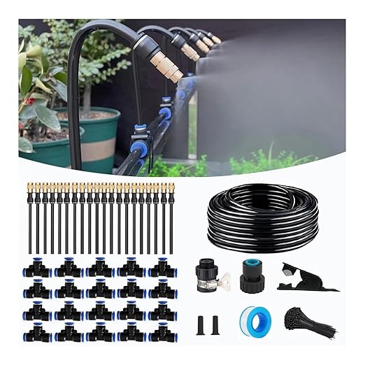 82FT Drip Irrigation Kits with Quick Connector,Automatic Irrigation System with Replaceable 360-degree Bending Dropper,atomizing Copper Nozzle for Watering System for Garden Plant Lawn Patio.