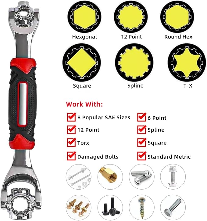 YWHWXB 48 In 1 Universal Socket Wrench,Stainless Steel Professional Multi-Functional Wrench,360° Revolving Spanner Tool for Home and Car Repair (9.8 in)
