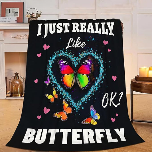 Butterfly Blanket, Soft Plush Fleece Butterflies Throw Blanket - Cozy Warm Stuffed Blankets Bedding Butterfly Gifts for Women Girls Kids Adults 50"X60"
