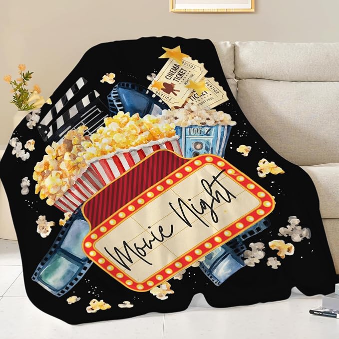 Movie Blanket Popcorn Gifts for Girls Boys Movie Theater Throw Blankets Cozy Plush Fleece Decor Flannel Fuzzy for Women Men 80"X60"