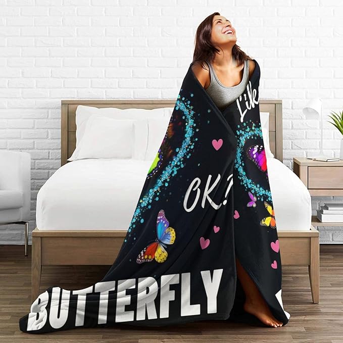 Butterfly Blanket, Soft Plush Fleece Butterflies Throw Blanket - Cozy Warm Stuffed Blankets Bedding Butterfly Gifts for Women Girls Kids Adults 50"X60"