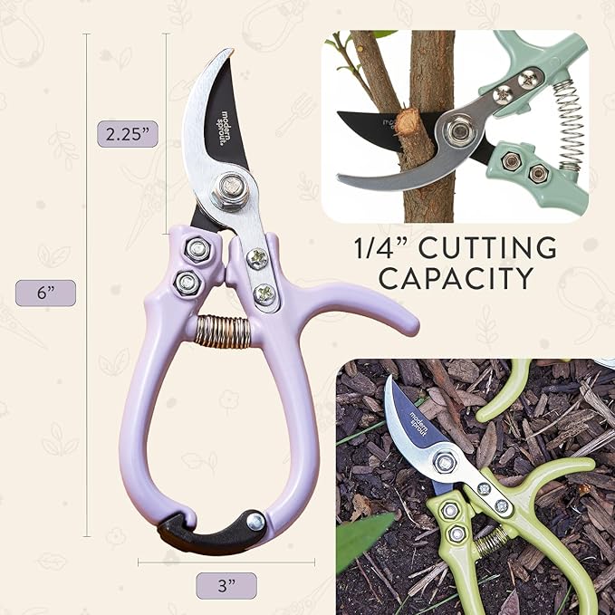 Modern Sprout Hand Pruners - Lightweight Pruning Shears W/Easy Lock- Gardening Scissors - Bypass Sharp Carbon Steel Blade - Rust Resistant - Garden Tools - Reusable Holster - Lavender