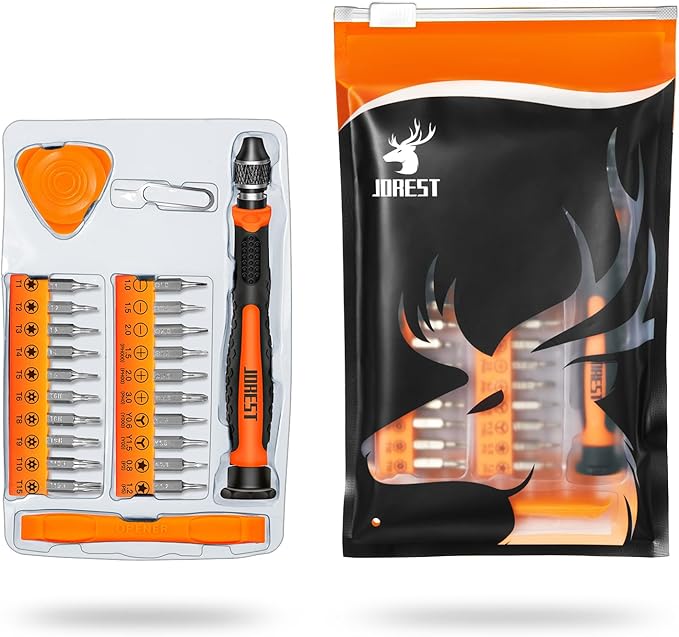 JOREST 24Pcs Small Precision Screwdriver Set with Torx T5 T6 T8 T9, Y00, Star P5, Mini Repair Tool Kit for Macbook, Computer, Laptop, iPhone, PS4 PS5, Xbox, Switch, Eyeglasses, Watch, Ring Doorbell
