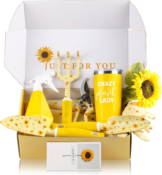 Sunflower Gardening Gifts for Women, Garden Tool Set, Heavy Duty Gardening Hand Tools with Garden Tool Bag,Yellow