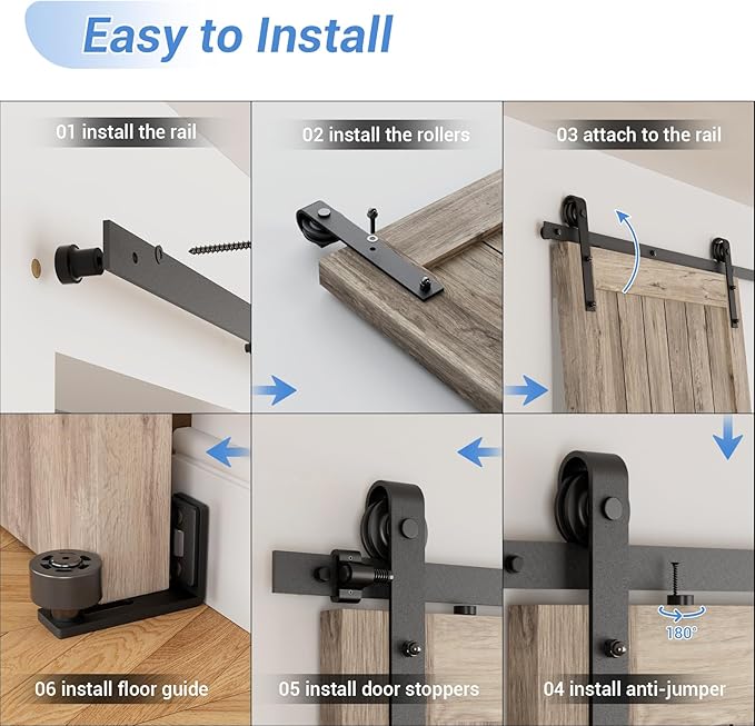 CCJH 6FT Single Sliding Barn Door Hardware Kit Black Basic Roller Carbon Steel Hanger Flat Track System for Closet Kitchen 1 Door 36 inch Wide