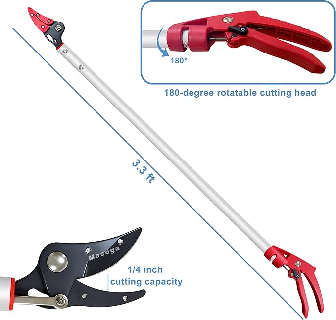 Tree Pruner, 3.3 FT Long Reach Pruner with SK5 Steel Blade, Aluminum Pole Tree Trimmer, Fruit Picking Tool