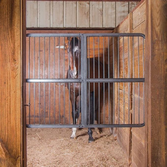 EASY-UP Titan Horse Stall Gates | Heavy-Duty Steel Construction | Rust-Resistant Finish | Ideal for Barn, Farm & Equestrian Use | Straight Gate - 48" Wide | Color Gray Armor