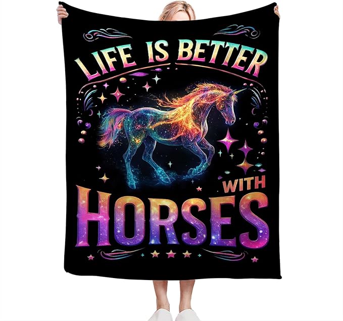 Horse Blanket Gifts for Girls Boys Soft Warm Plush Throw Colorful Horse Blanket Flannel Fleece Fuzzy Horses Blanket for Kids Lovers Bed Couch Living Room Decor 80"X60"