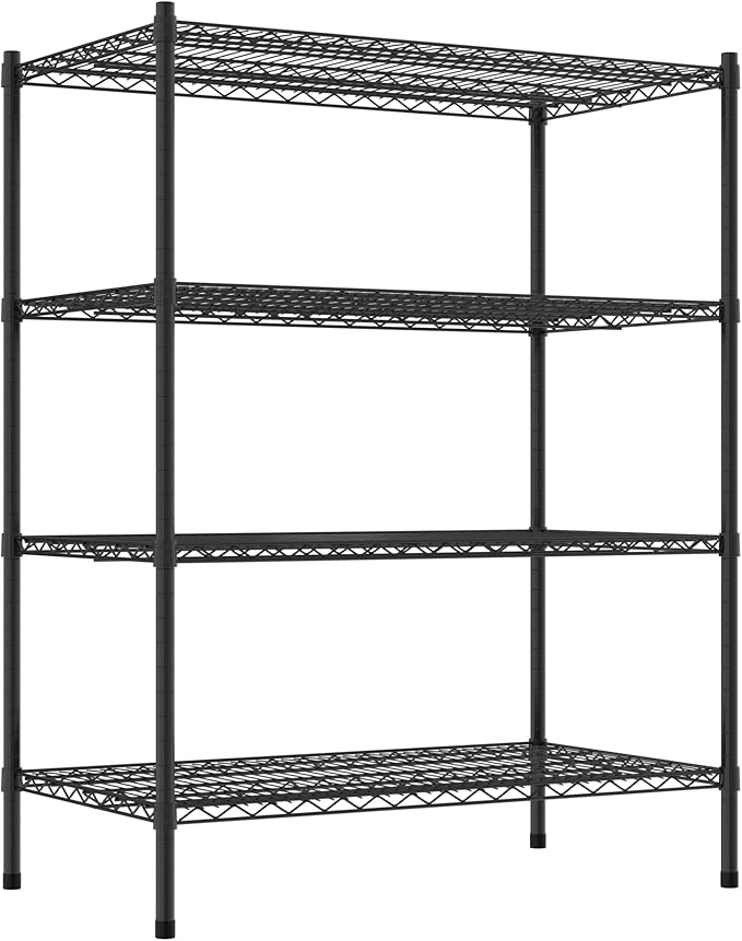 Commercial NSF Listed Black Epoxy Stationary Wire Shelving Kit 24" x 42" x 54", with 4 Shelves Perfect for Warehouse, Walk-in Refrigerator, Freezer, Grocery Store, Restaurant, Dishroom