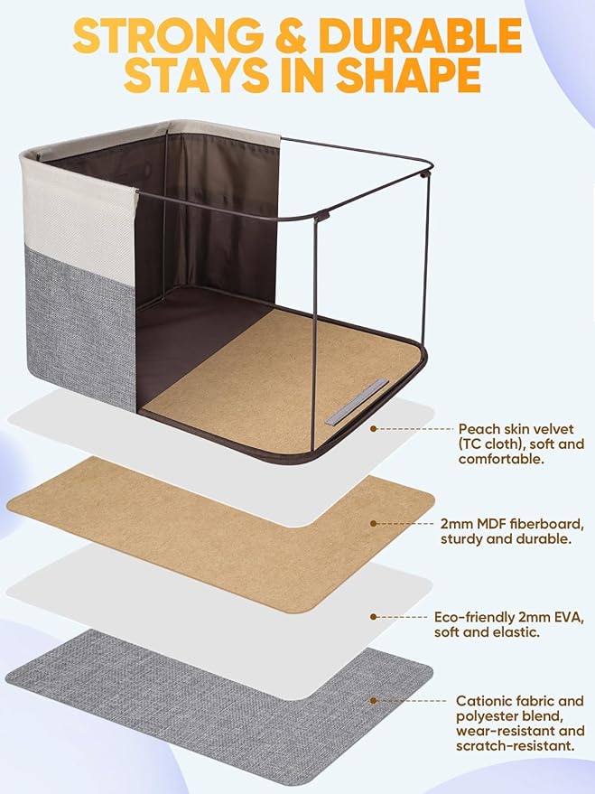 BALEINE 1 Pack Fabric Storage Bins for Shelves, Linen Storage Baskets for Organizing, Decorative Closet Bins for Clothes, Home (Grey, 17''x13''x10.5'')