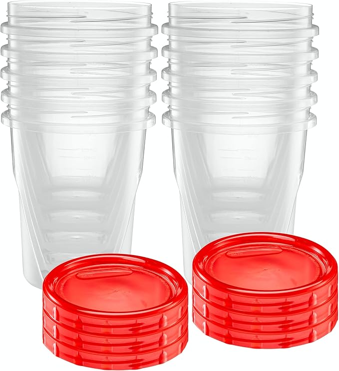 (32 Ounce 10 Pack) Twist cap Containers Clear Bottom With Red Top Screw on Lids Twist Top Food Storage Freezer Containers