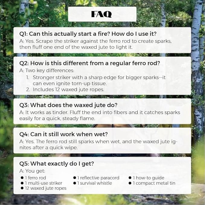 Ferro Rod Fire Starter Survival Tool – All-in-One Flint and Steel Fire Starter Kit, Waterproof Firestarter for Camping, Hunting, Bushcraft, Hiking & Emergency Preparedness