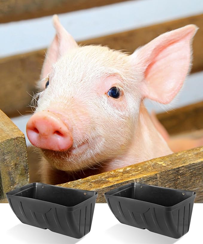 Chicken Feeder, 2 Pack, Poultry Feeders and Waterers, Hanging Goat Feeder, Livestock Fence Feeder, Feed Trough and Waterer Bucket with Clips, Black