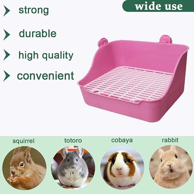 Hamiledyi Rabbit Litter Box, Plastic Rectangular Cage Toilet, Bunny Potty Trainer Corner, Small Pets Bedding Litter Box for Chinchilla Guinea Pig Ferret Hedgehog (Pink)