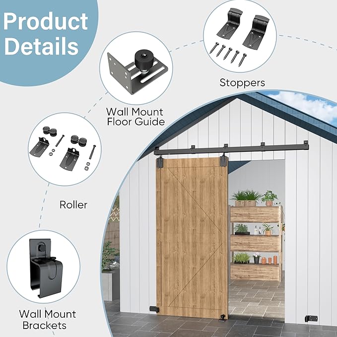 8FT Heavy Duty Exterior Barn Door Hardware Kit, BarnBase Box Rail Door Hardware kit, Outdoor Hardware Kit for 1 Door(Door not Include), 450 lbs Capacity, Black