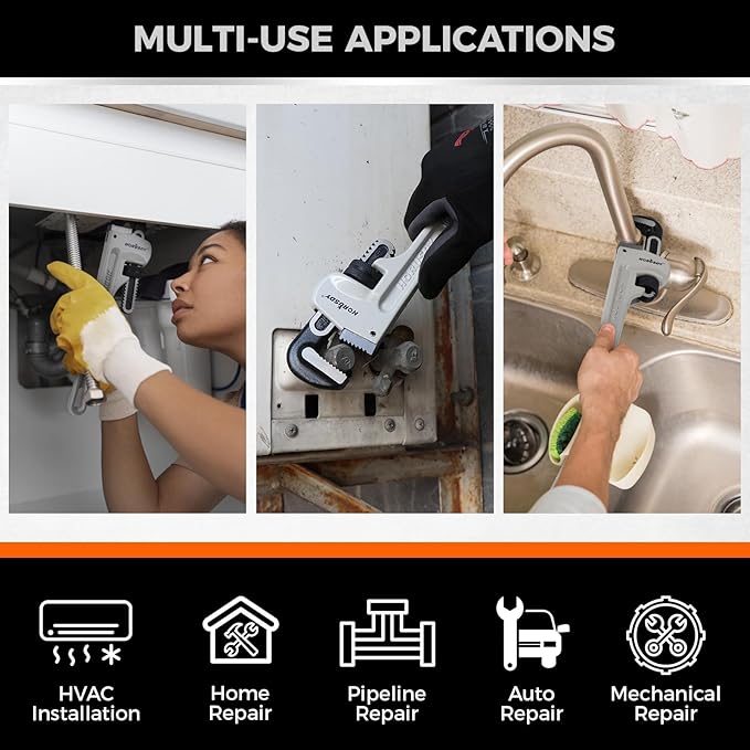 HORUSDY 3 - Piece Aluminum Pipe Wrench Set 10", 14", 18" | Ultra-Light Durable Adjustable Pipe Wrenches for Plumbing, HVAC, Farm, DIY | Heavy Duty Drop Forged Secure Locking Tool Kit