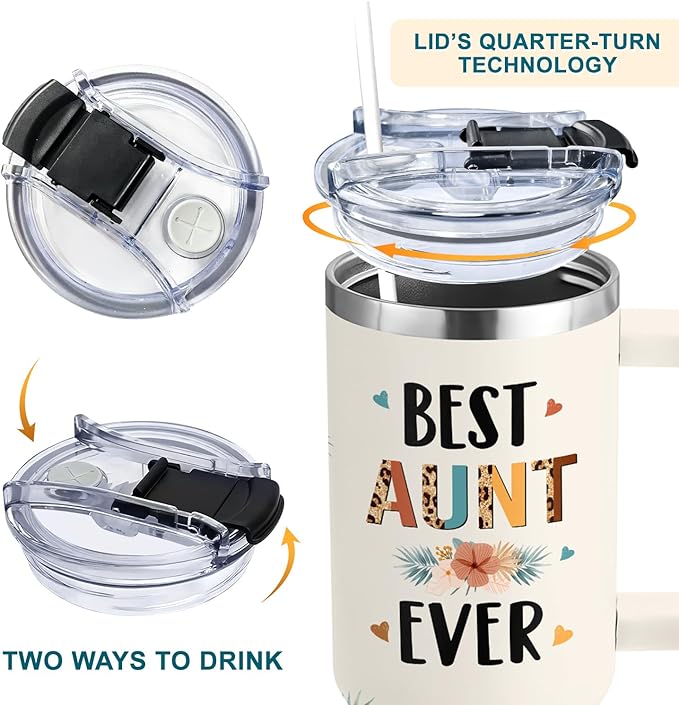 Mothers Day, Christmas, Birthday, Gift for Auntie, Aunts - Gifts for Aunt, Auntie - Aunt Gifts from Niece, Nephew - Gift for New Aunts - 40oz Tumbler With Handle & Straw