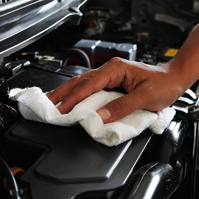SIMPLI-MAGIC Cotton Shop Towels 14"x12" (145 Pack) – Reusable Cleaning Shop Rags for Automobiles, Industries, Garage and Homes (White)