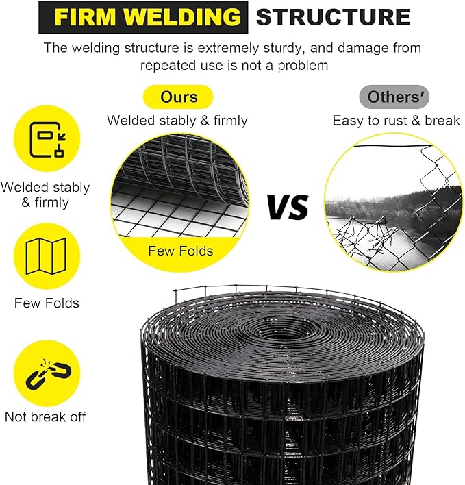 24'' x 25' 1/2inch Hardware Cloth 19 Gauge Black Vinyl Coated Welded Fence Mesh for Home and Garden Fence and Home Improvement Project
