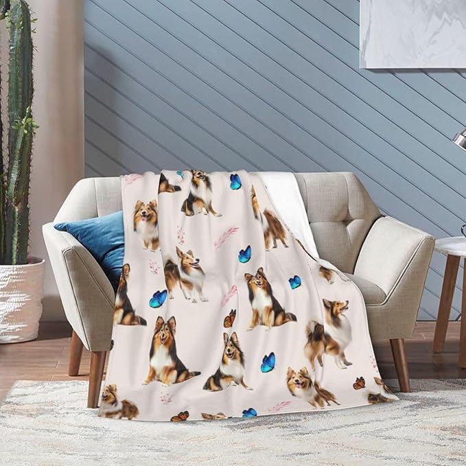 Sheltie Shetland Sheepdog Throw Blanket Dogs Lover Flannel Blankets Plush Super Soft Cozy Warm Decor Gifts for Boys Girls Kids Adults Men Women 60" x 80"