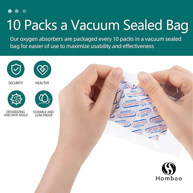200 Packs 300CC Oxygen Absorbers for Food Storage, Food Grade Oxygen Absorbers, O2 Absorbers Food Grade, Oxygen Packets for Food Storage (10 Packs x 1 Vacuum Bag), Air Absorbers Packets