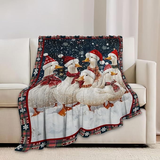 Christmas Duck Blanket Cute Duck Lover Throw Blankets Funny Gifts for Girls Boys Kids Soft Cozy Fleece Plush for Couch Sofa Bed 80"x60"