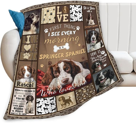 Dynova Springer Spaniel Blanket Cozy Plush Dog Lovers Gifts Throw Blankets Animal Fuzzy Flannel Fleece for Girls Boys Women Men 80"X60"