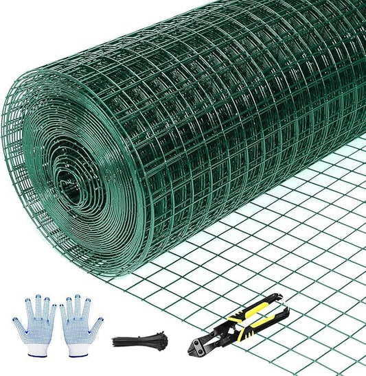 Tongmo 48" x 50' Green Chicken Wire Fencing, 19 Gauge Green Wire Fence, 1"x1" Mesh Size Metal Welded Wire Garden Fence Roll, Poultry Netting for Rabbit/Duck/Chicken