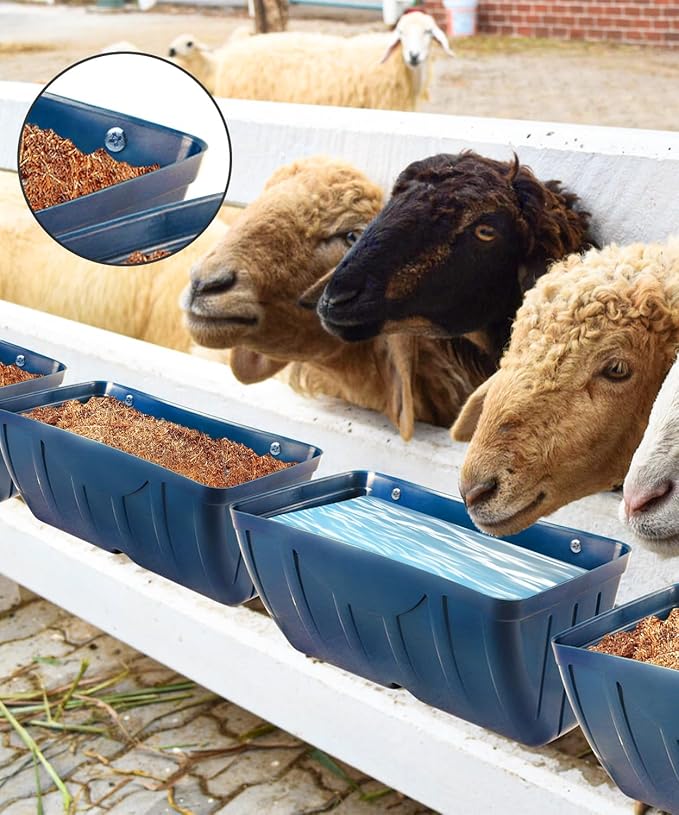 Chicken Feeders, 2 Pack, Duck Feeders and Waterers, Hanging Poultry Water Feeder, Livestock Fence Feeder, Feed Trough and Waterer Bucket with Clips, Blue