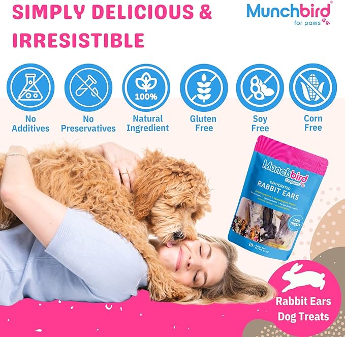 Munchbird Dehydrated Rabbit Ears for Dogs (Small Pack - 6pcs)