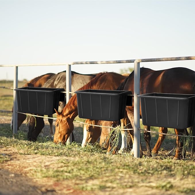 Maxdot 2 Pcs 17 Quart Rubber Horse Hook Feeders Over Hanging Fence Feeder Heavy Duty Mountable Rubber Feed Bucket for Farm Stalls Pasture, Stable to Feed Horses Sheep Cattle Cows Etc