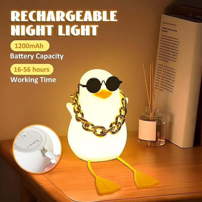 Duck Night Light, Silicone Duck Lamp, Cute Bedside Duck Goose Funny Nightlight with Dimmer and Timer for Room Decor, Duck Gifts for Girls,Boys, Women, Little One-Hip Hop Duck