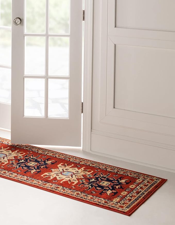 Unique Loom Taftan Collection Border Geometric Tribal Inspired Design Area Rug (2' 7 x 10' 0 Runner, Terracotta/ Ivory)