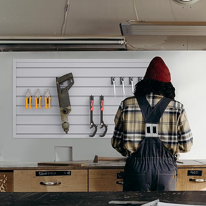 NeatiEase 2 x 4ft Slatwall Panel Wall Storage Systems, Slat Wall Paneling Garage Wall Organizer, Heavy Duty Wall Mounted PVC Wall Rack (Gray)