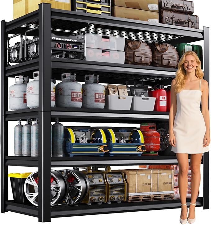 46''W/72''H Garage Shelving Heavy Duty 5-Tier Adjustable Storage Shelves Unit,3000 LBS Metal Utility Rack Shelf for Industries, Warehouses, Basement,Black (72''H x 46''W x 19.5''D)