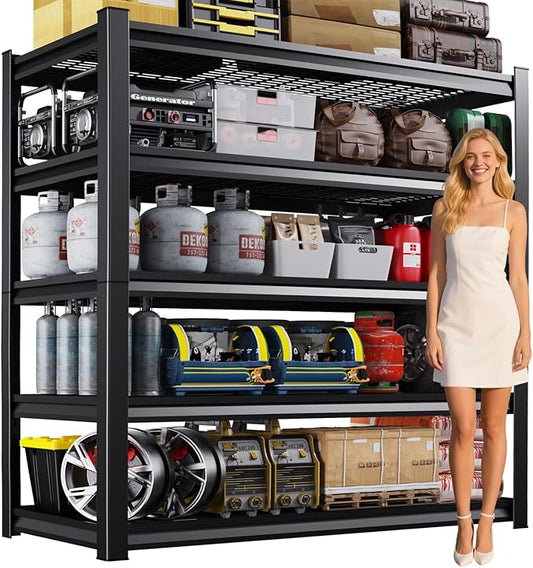 46''W/72''H Garage Shelving Heavy Duty 5-Tier Adjustable Storage Shelves Unit,3000 LBS Metal Utility Rack Shelf for Industries, Warehouses, Basement,Black (72''H x 46''W x 19.5''D)