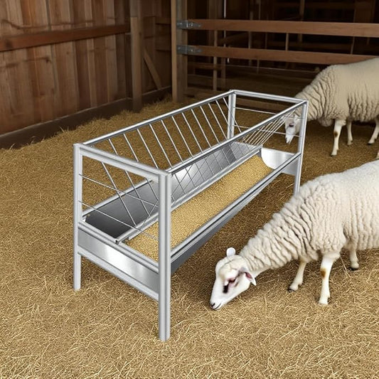 5 Ft Long Goat Hay Feeder, 88 Gallon Feeding Tray for Livestock Feeder, 2 in 1 Hay Feeder for Goats, Feeding Goats, Sheep and Ponies, for Farms, Sheep Sheds (Stainless Steel)