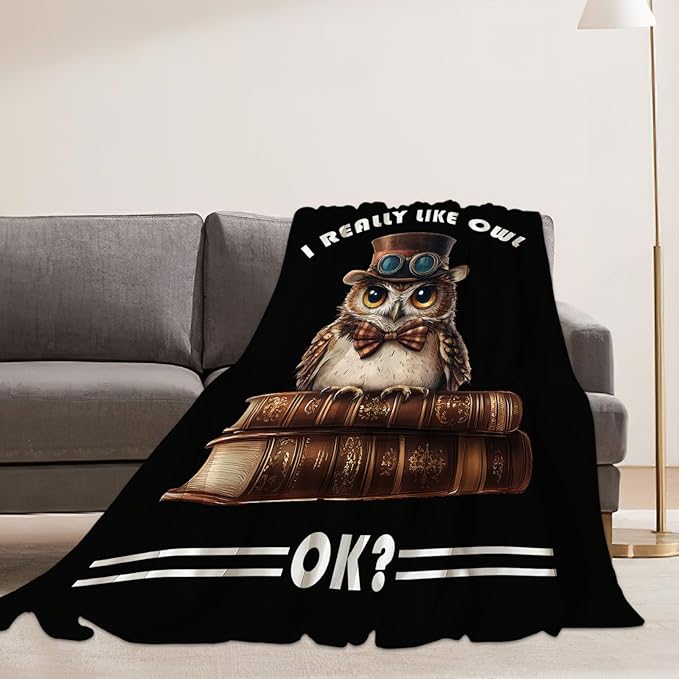Owl Blanket Book Throw Blankets Funny Gifts for Girls Boys Kids Soft Cozy Fleece Plush for Couch Sofa Bed 80"x60"