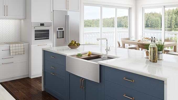 Ruvati 36-inch Rounded Corners Apron-front Workstation Farmhouse Kitchen Sink - 16 Gauge Stainless Steel Kitchen Sink Single Bowl with Brushed Finish hides scratches - RVH9300