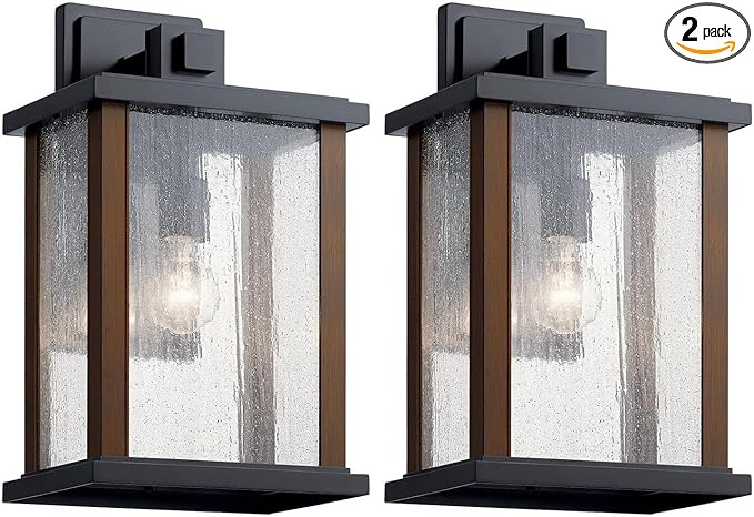 Kichler Marimount 17" Outdoor Wall Light in Black, 1-Light Exterior Wall Sconce with Clear Seeded Glass, (17" H x 10" W), 59018BK (Pack of 2)