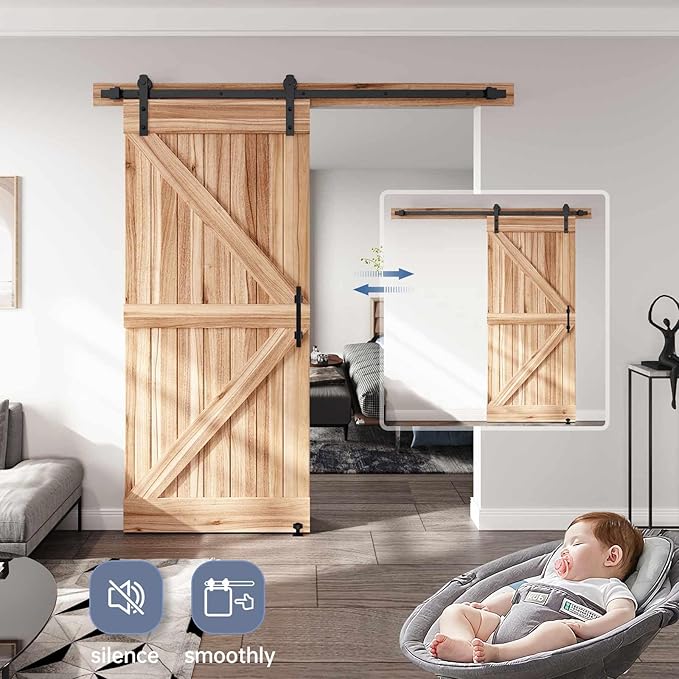 EaseLife 6.6 FT Sliding Barn Door Track and Handle Hardware Kit, Straight Pulley,Slide Smoothly Quietly,Easy Install (6.6FT Track Kit for 36"~40" Wide Single Door)
