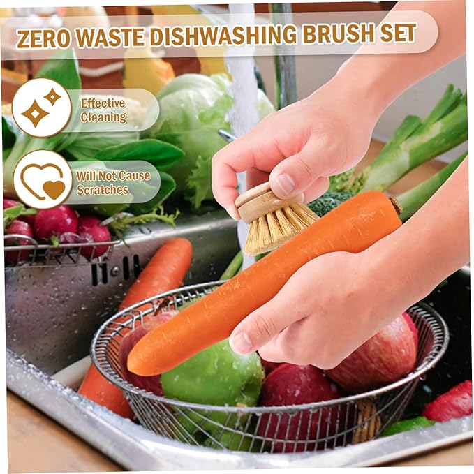 Wooden Dish Brush 4Pcs Natural Bamboo Dish Brush with Sisal Fibers Eco-Friendly Scrubber for Kitchen CleaningHome Decor