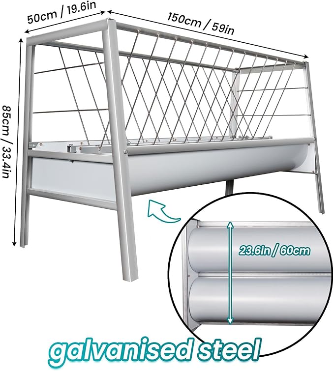 Goat Feeder, 92 Gallon Hay Feeder, Galvanized Steel Livestock Hay Feeder, Sheep Feeder Trough for Barn or Outdoor Use, Free Returns!