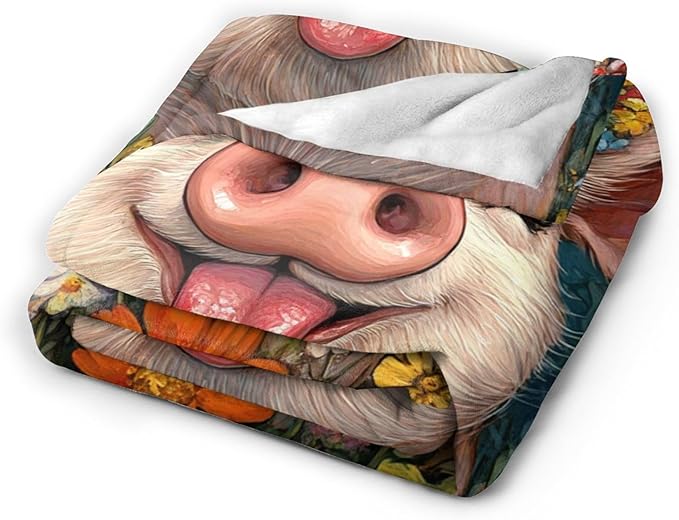 Pig Blanket Gifts for Girls Boys Soft Warm Plush Cute Pig Flower Throw Blanket Flannel Fleece Fuzzy Animal Blankets for Women Man Kids Lover Bed Couch Living Room Decor 50"X40"